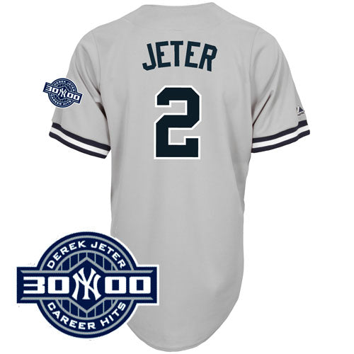 Custom Fan-Made Derek Jeter Hits New York Yankees #2 Grey Baseball Jersey