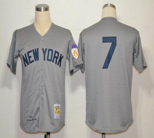 Custom Fan-Made Mickey Mantle New York Yankees #7 Grey 1951 Throwback Baseball Jersey