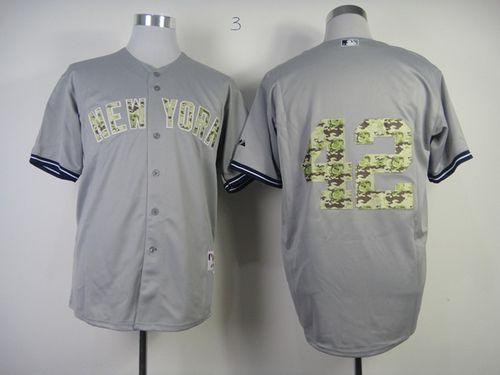 Custom Fan-Made Mariano Rivera New York Yankees #42 Grey USMC Baseball Jersey