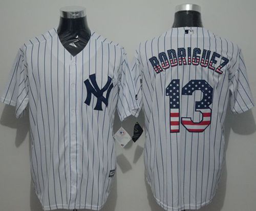 Custom Fan-Made Alex Rodriguez USA Flag New York Yankees #13 White Baseball Jersey