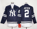 Custom Fan-Made Derek Jeter Long New York Yankees #2 Blue Baseball Jersey