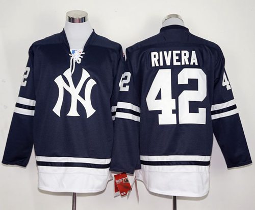 Custom Fan-Made Mariano Rivera Long New York Yankees #42 Blue Baseball Jersey