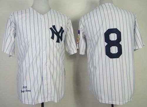 Custom Fan-Made Yogi Berra New York Yankees #8 White 1951 Throwback Baseball Jersey