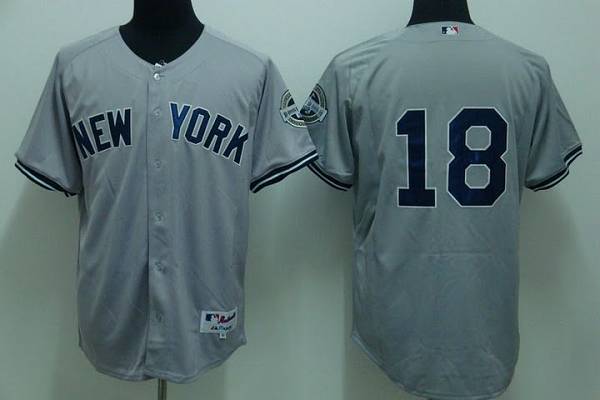 Custom Fan-Made Johnny Damon New York Yankees #18 Grey Baseball Jersey