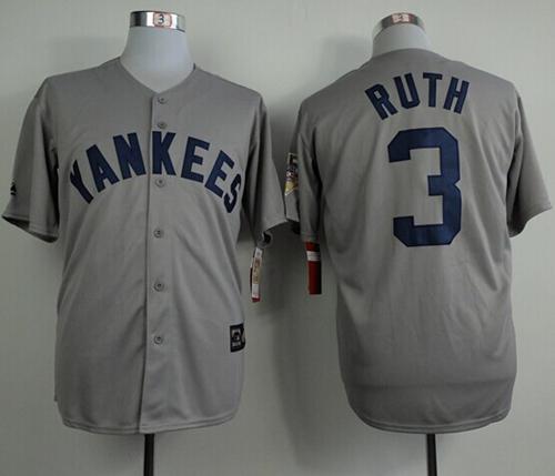 Custom Fan-Made Babe Ruth New York Yankees #3 Grey Throwback Baseball Jersey