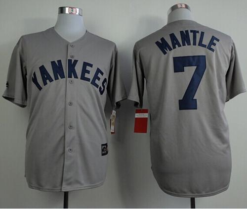 Custom Fan-Made Mickey Mantle New York Yankees #7 Grey Throwback Baseball Jersey