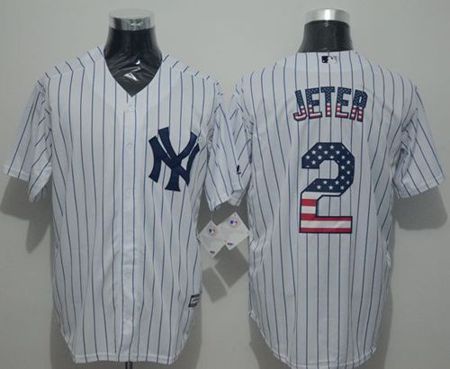 Custom Fan-Made Derek Jeter USA Flag New York Yankees #2 White Baseball Jersey